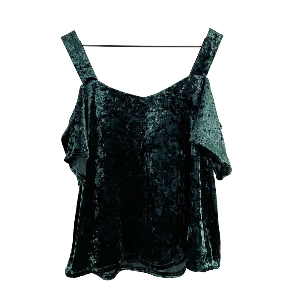 Sanctuary Drea Velvet Shimmer old Shoulder Blouse Top Emerald‎ Green Small